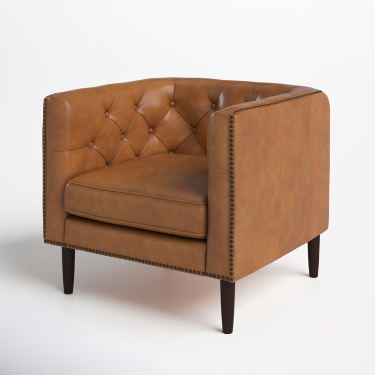 Tufted leather best sale barrel chair